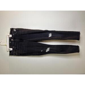 7 For All Mankind High Waist Ankle Skinny Jeans Black Distressed